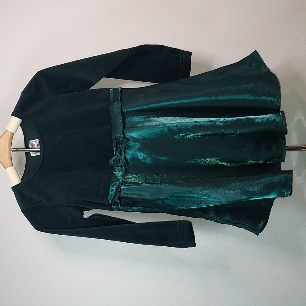 Vintage Sweet Soda Green Velvet Satin Holiday Fit & Flare Party Dress Girls 6X